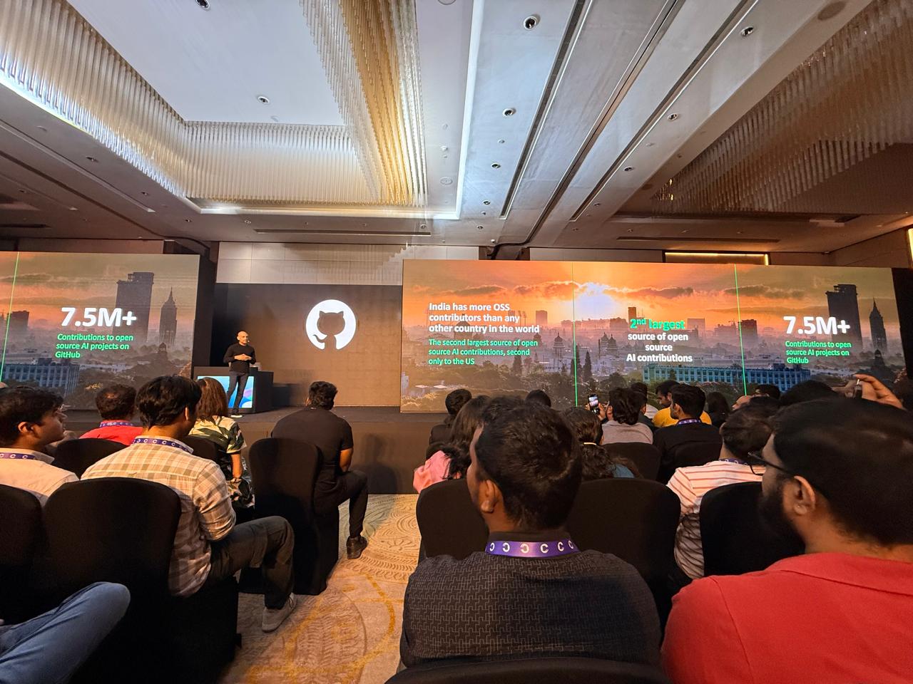 Keynote slide showing India's open source AI contribution stats