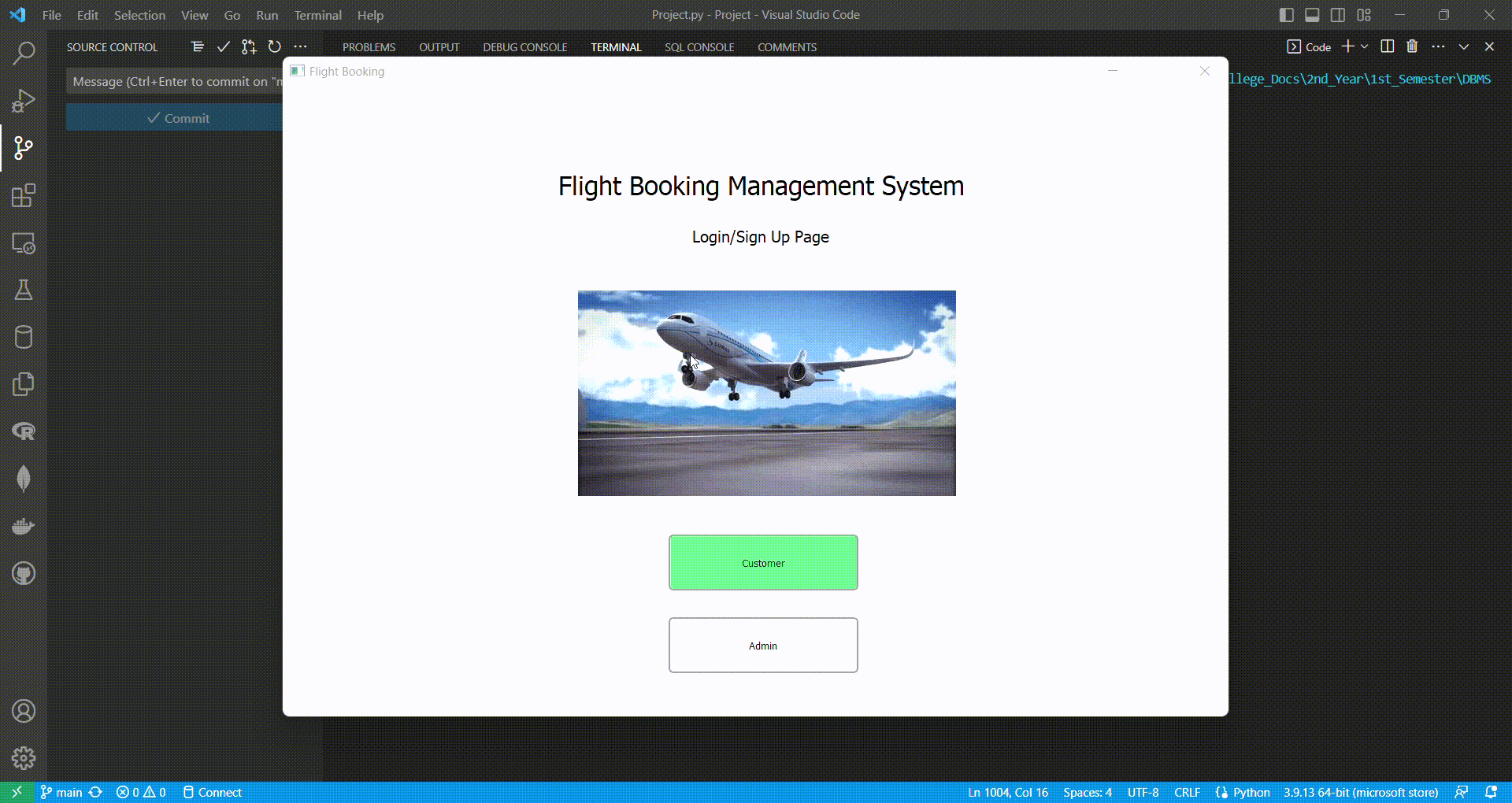 Flight Booking System with PyQt5 GUI and MySQL